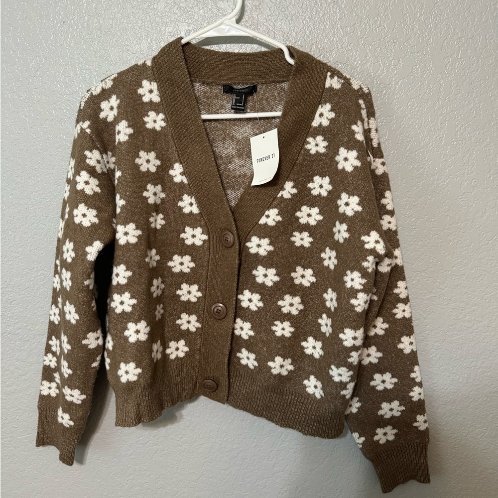 Forever 21 Brown Flower Cardigan Small